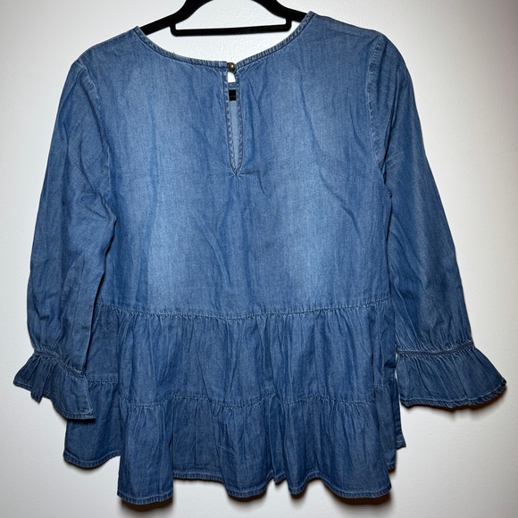 Blue Denim Ruffle Blouse - Picture 2 of 6